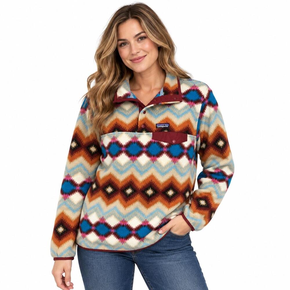 Patagonia Synchilla Pullover Jacket Womens Large Chevron Fleece Snap T Print